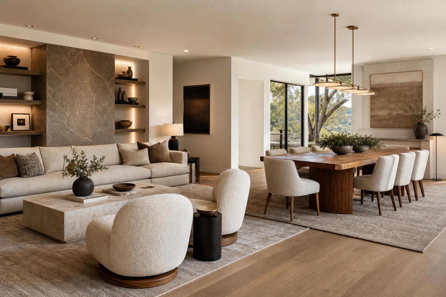 Zona living e pranzo dal design raffinato